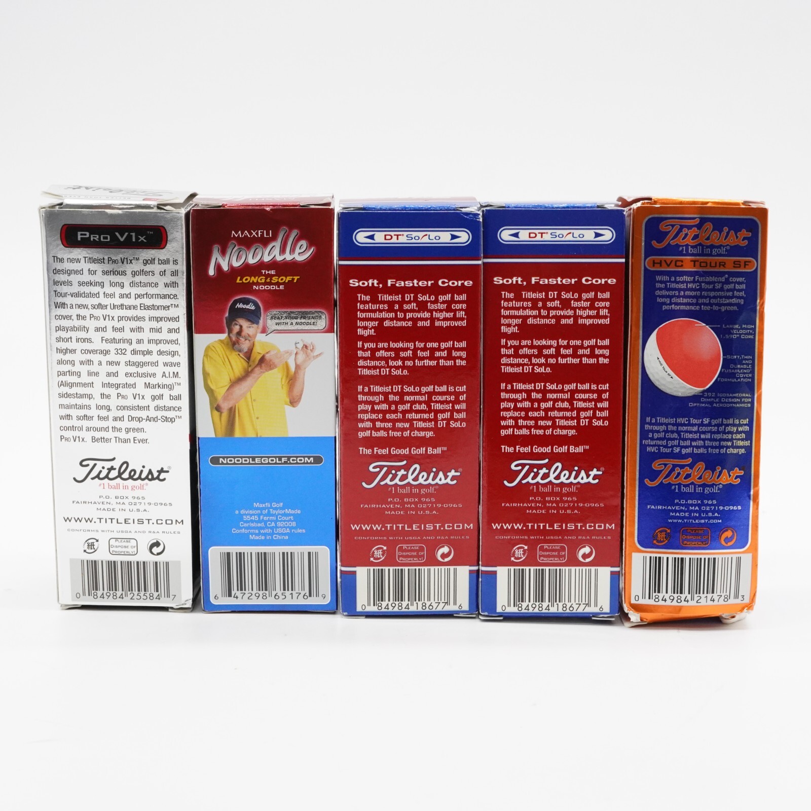 New Titleist DT Solo, Pro V1x, HVC Tour SF, MaxFli Golf Ball Sleeves 15