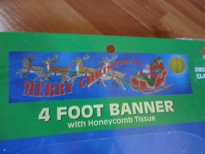 Eureka Merry Christmas 4 ft Vertical Banner Sleigh and Reindeer NOS