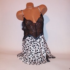 Victoria Secret Lingerie Chemise Slip Large Black White Cherries Lace Luxe Colle