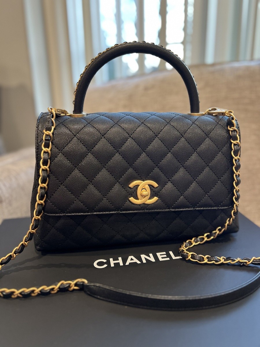 CHANEL classic Coco Top Handle Flap Black Caviar Gold Bag NEW 23P