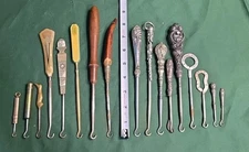 Lot Of 17 Antique Shoe Button Hooks / Shoes Victorian Dress Tools