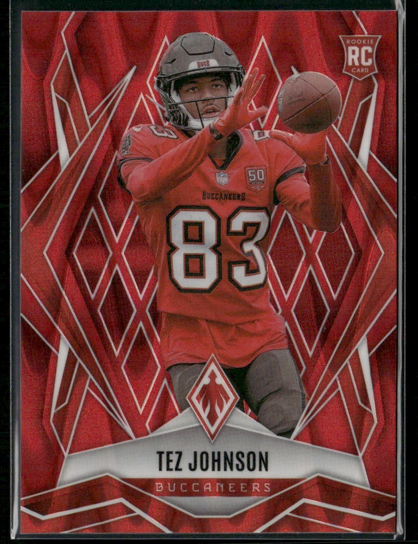 2025 Panini Phoenix Tez Johnson #166 Red Seismic /99 (RC)