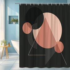 Modern Geometric Shower Curtain in Black and Pink Design