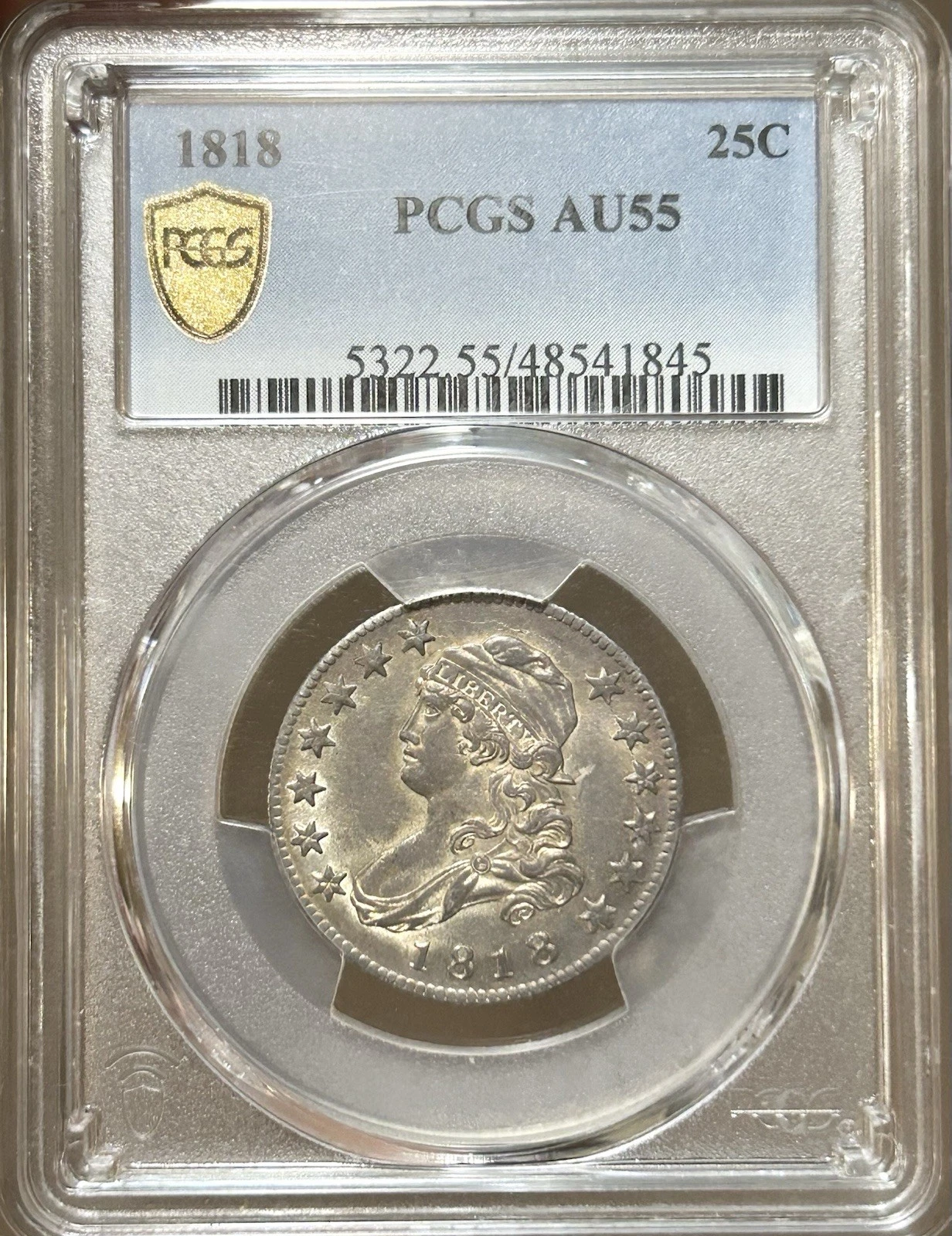 1818 Capped Bust Quarter PCGS AU55 - Beautiful Lustrous Silver Coin
