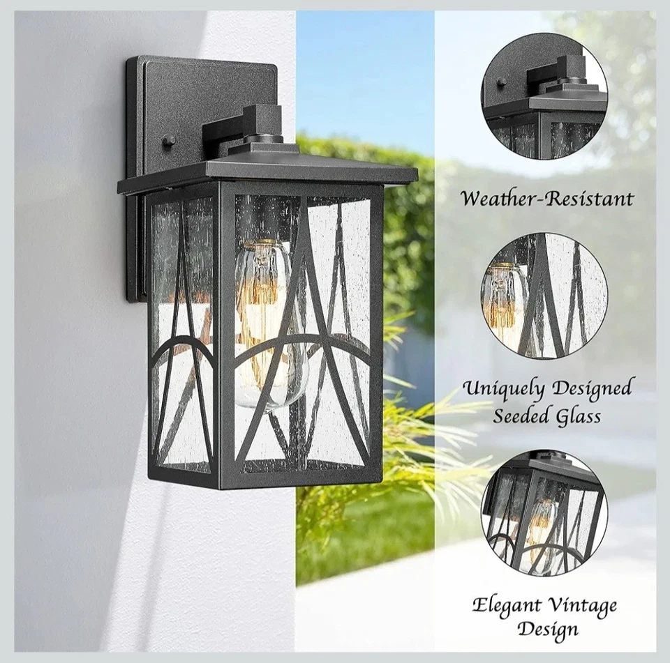 Outdoor Wall Lantern with Seeded Glass – Waterproof Exterior Wall Light Fixture, - Image 3 of 4