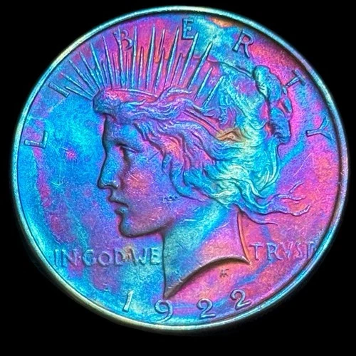 Peace Silver Dollar 1922 90% Silver Monster Rainbow Toning Uncirculated