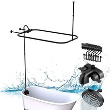 Matte Black Clawfoot Tub Shower Kit 48x27in Rod