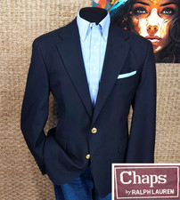 RALPH LAUREN Chaps Men s Size 44 R Navy Blue Wool Blazer POLO LOGO BRASS BUTTONS