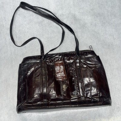 Vintage Eel Skin Shoulder Bag Two Tone, Brown, Double Handle 13  X 8.5 
