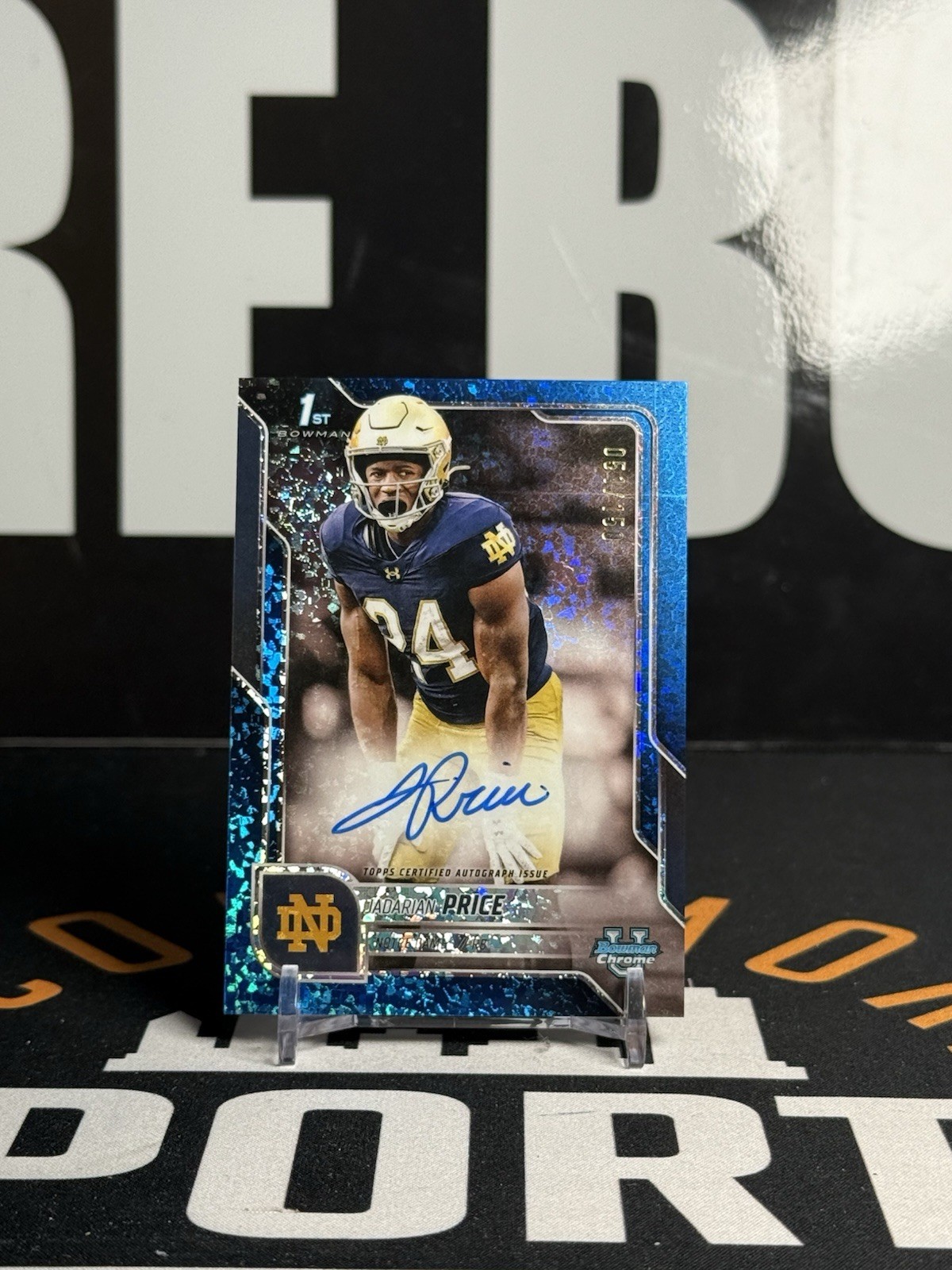 Jadarian Price 2025 Bowman Chrome U 1st Blue Mini Diamond Auto /150 Notre Dame
