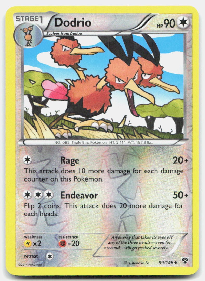 XY Base Set Dodrio 99/146 LP Pokemon Reverse Holo Uncommon Tcg Card