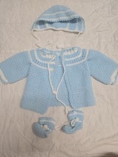 hand crocheted baby Sweater And Hat. Perfect Gift For Newborn Fits 0-3 Mo