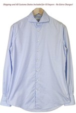 SUITSUPPLY Men's Formal Shirt 39/15 1/2 Extra Slim Blue Cotton Cutaway Sleeve