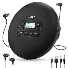 HOTT C204 Basic Portable CD Player with Anti-Skip Protection - AA black