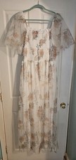 Baltic Born Ivory Pink Floral Maxi Dress 3XL Tulle Flutter Sleeve Layered