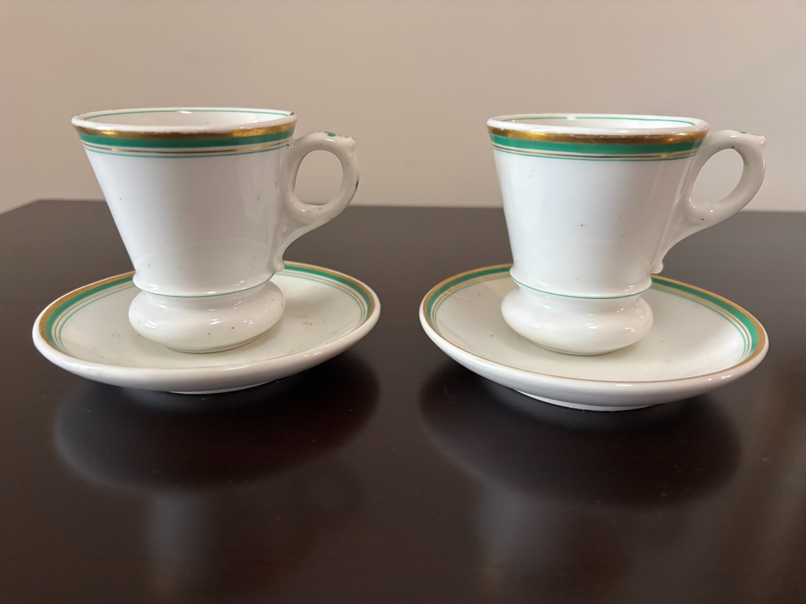 Pair of French antique café brûlot cups and saucers ca 1920's