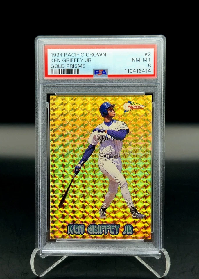 1994 年太平洋皇冠 Ken Griffey Jr #2 金棱镜 PSA 8 SP 罕见 低流行 — 第 3/4 张图片