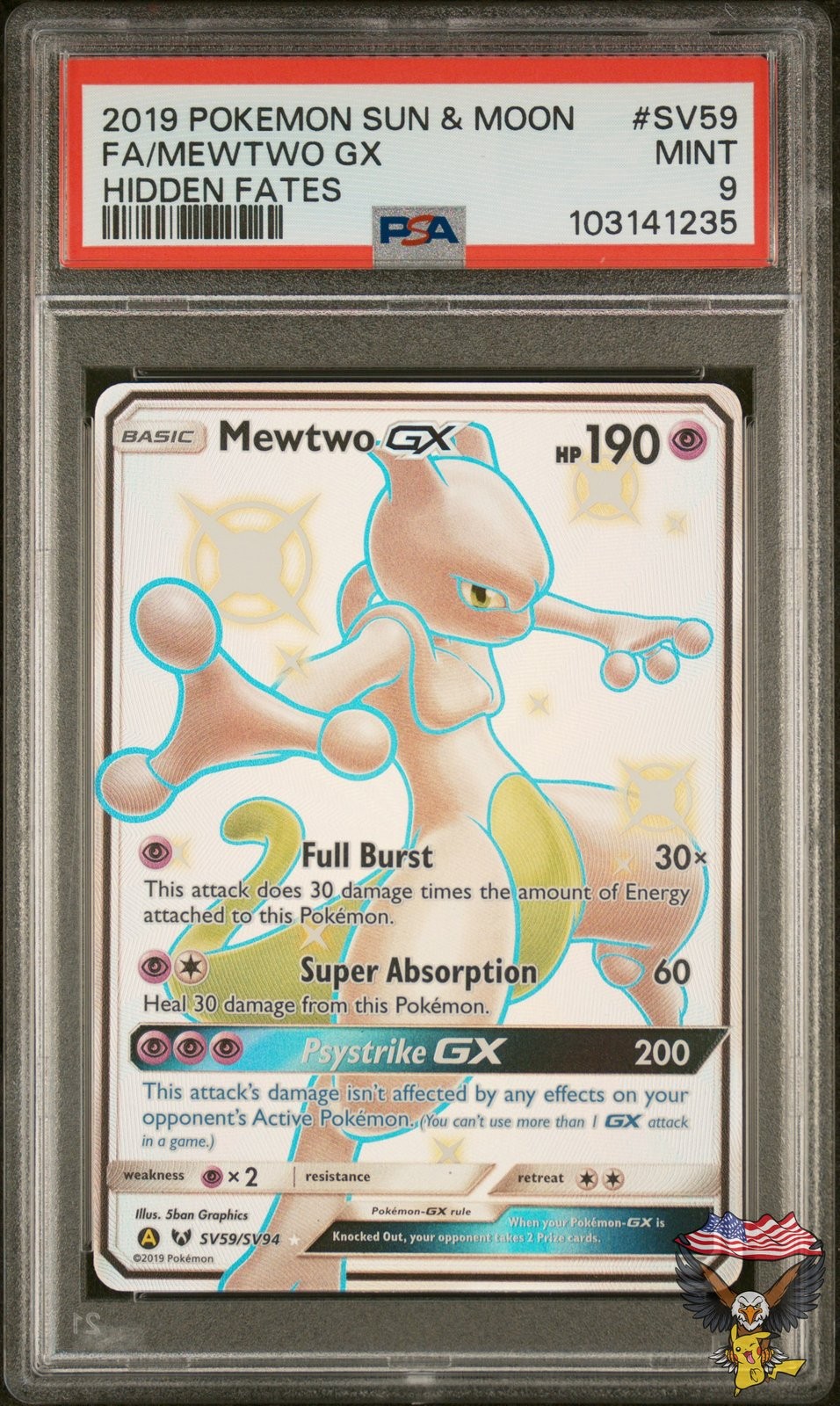 Mewtwo Gx SV59/SV94 Hidden Fates Pokemon PSA 9