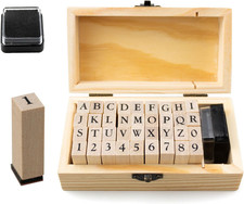 36-Piece Alphabet Stamp Set with Wood Storage Box - Letter Stamps for Clay, Numb