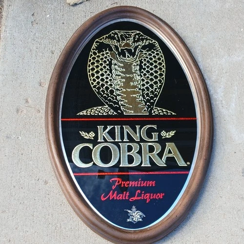 King Cobra Mirror Malt Liquor Anheuser Busch Beer Bar Sign 1987 Vintage 14x23