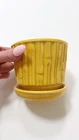 McCoy Bamboo Yellow Ceramic Planter with Saucer Art Pottery USA 0372 Mid Century