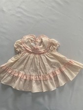 Vintage Polly Flinders Pink Smocked Dress with Ruffle Collar Infant Size 6-12Mos