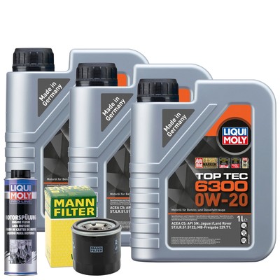 Motoröl 0W20 LIQUI MOLY Top Tec 6300 6L +MANN Ölfilter +Spülung