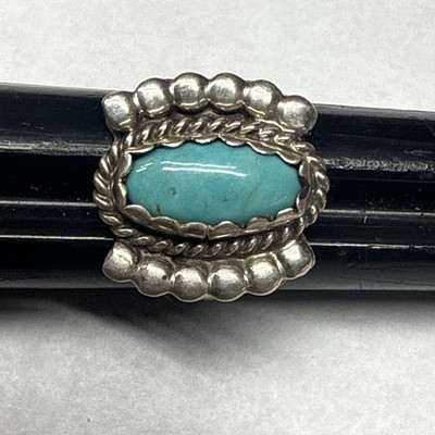VINTAGE SIGNED AG NAVAJO STERLING SILVER TURQUOISE RING SZ 7