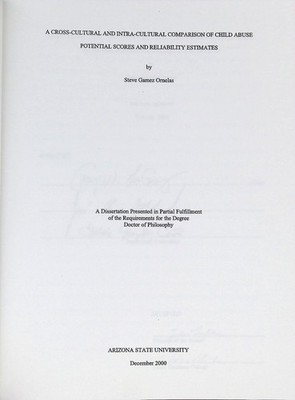 Child Abuse Potential Scores Dissertation S.G. Ornelas 2000 ASU Psychology