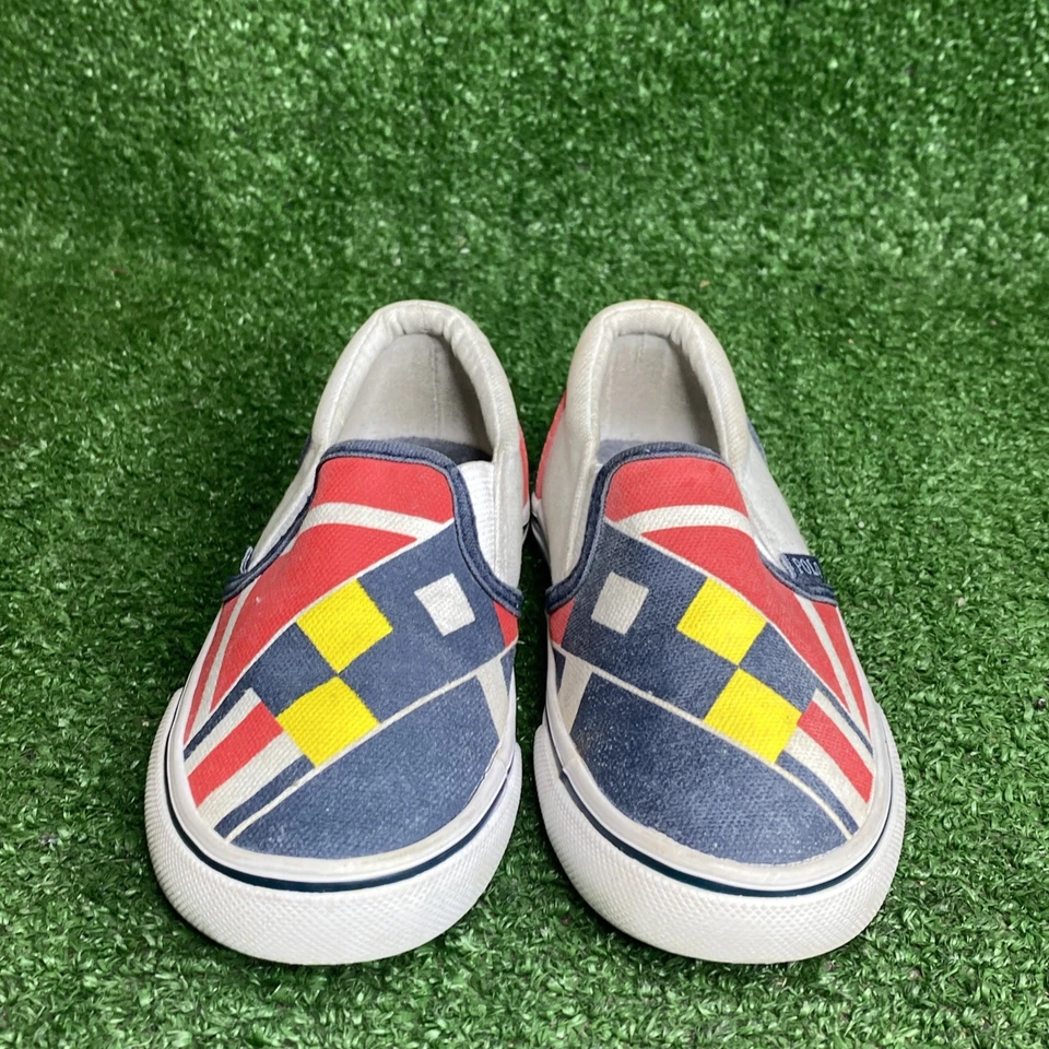 Polo Ralph Lauren Landyn Zapatos Niños Talla 8.5 Niños Rojo Azul Blanco Lona Sin Cordones Foto 2 de 4