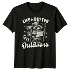 Life Is Better Outdoors T-Shirt Raccoon Backpacking Hiking