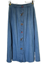 The Eagle's Eye Size Medium Maxi Denim Full Skirt Front Buttons Embroidery Vtg