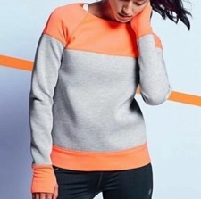 Athleta Fuse Colorblock Gray and Neon Orange Pullover Sweatshirt-Size L, Tall