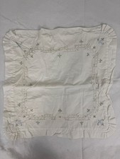 White cotton blue embroidered ruffled Pillow Cover 19" square