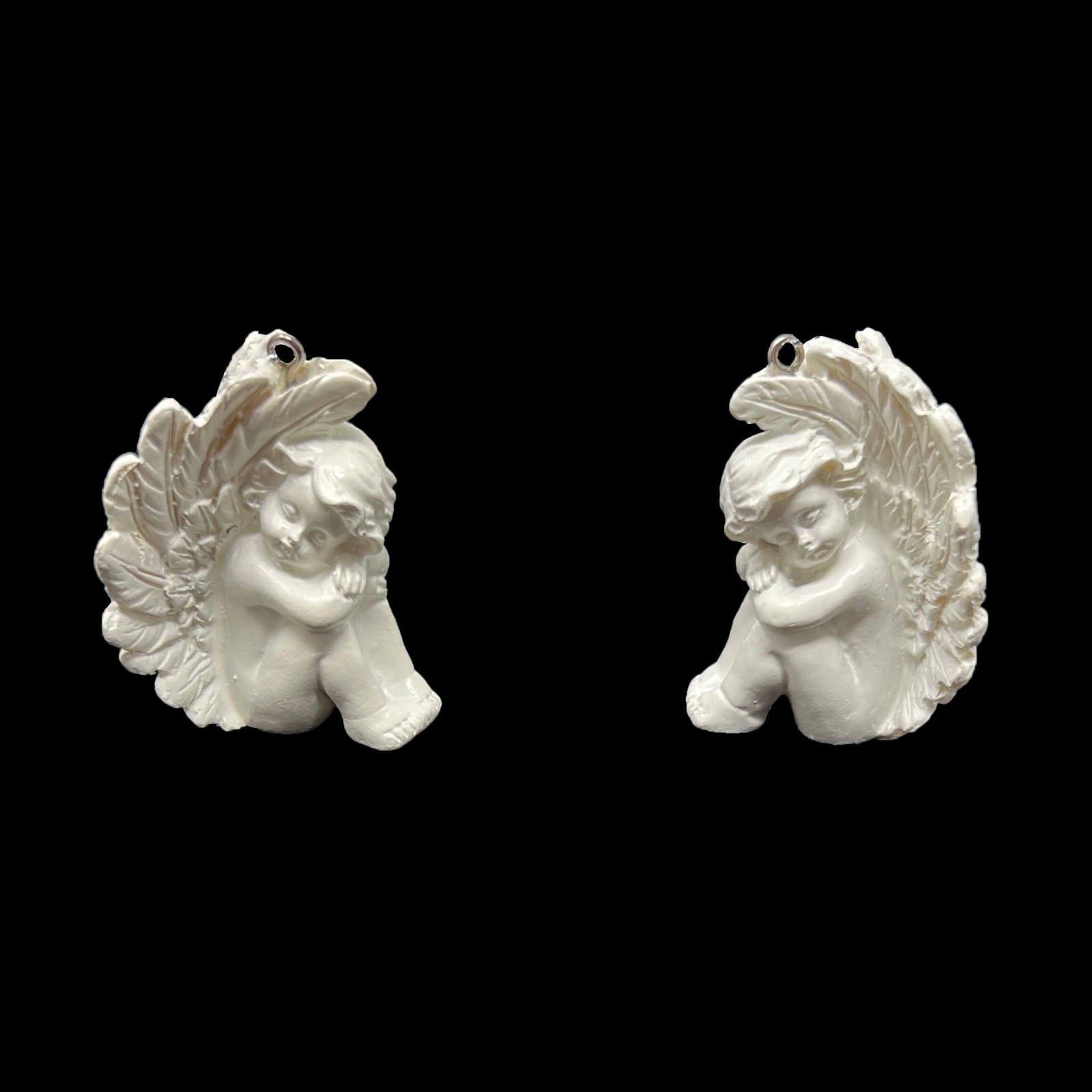 Pair of Sweet Cherub Angel Christmas Ornaments Tree Decoration White 2.25 x 1.5"