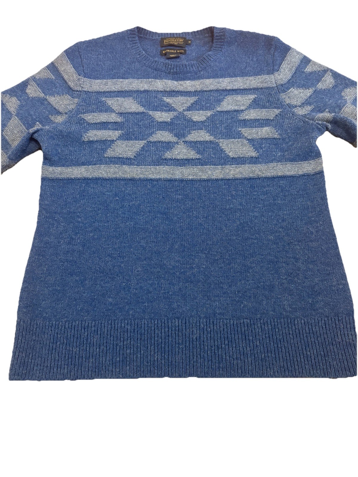 Pendleton Washable Wool Sweater Blue Geometric Pa… - image 2