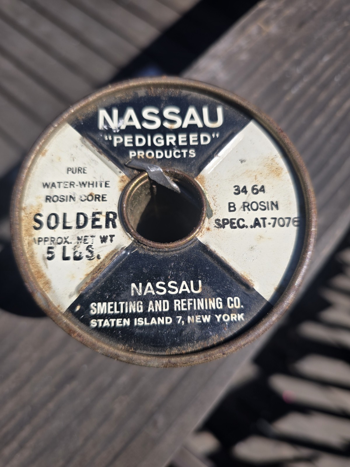 5 Ib. ROLL NASSAU SPEC AT 7076 PURE WATER WW ROSIN CORE SOLDER 34 64  2LB. 7 OZ.