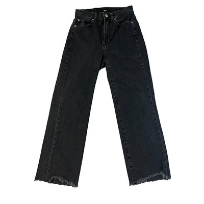 Womens Straight Leg Jeans W24 L25 Angled Hem Charcoal Grey 7 For All Mankind