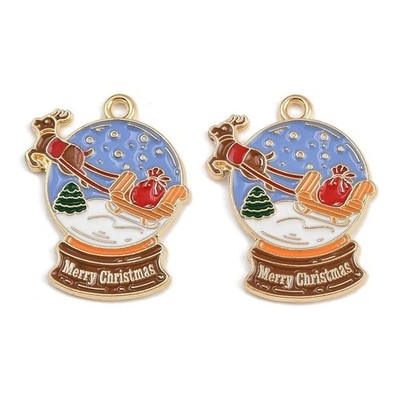 10 hübsche Weihnachts Schneekugel mit Schlittenform goldfarben Charm Anhänger
