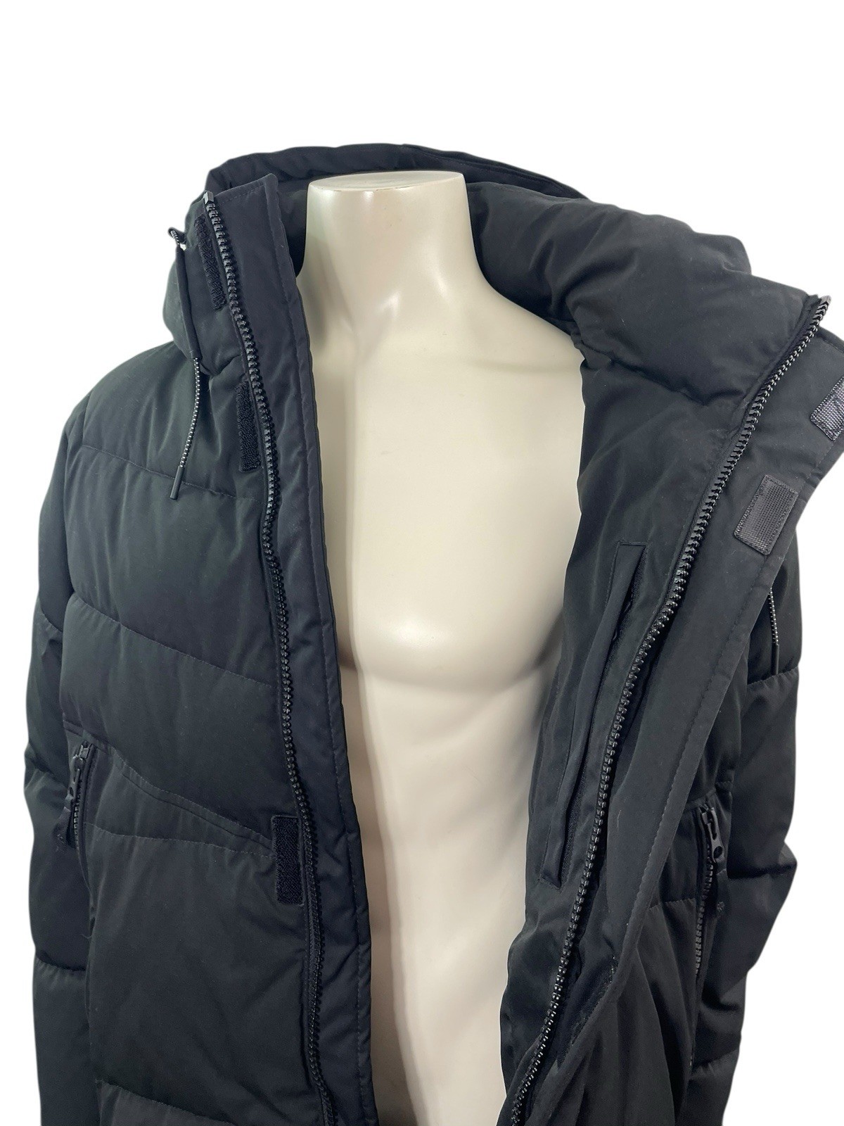 Zara Men’s Size Large  Black Longline Quilted High Collar Hooded Puffer Coat thumbnail 11