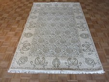 5'4 x 7'9 Hand Knotted Ivory Tabrez With Silk Oriental Rug G3153