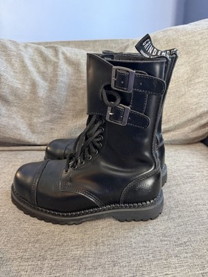Grinders Steel Toe Combat Boots Black Double Buckle 10 Eye UK 6 EU 40 US 7/9