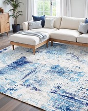 5x7ft Washable Blue Area Rug Non-Slip Soft Pet Friendly Indoor Carpet