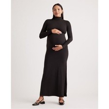 Quince Women's Recycled Knit Maternity Mock Neck Maxi Dress Black Size L