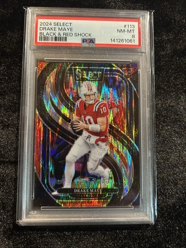Drake Maye 2024 Select Rookie #113 Black & Red Shock Premier Level PSA 8