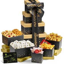 - Holiday Christmas Chocolate Covered Pretzels & Caramel Popcorn Gift Basket, in
