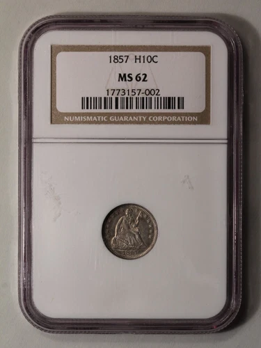 1857 Seated Half Dime, Stars Obverse H10C NGC MS62