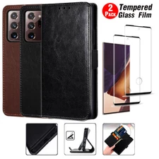 For Samsung Galaxy Note20 Ultra Flip Wallet Leather Case Cover / Tempered Glass