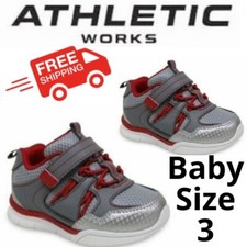 Athletic Works Baby Boy 3 Gray Red Bungee Sneaker w/Removable Insole 3/6 Month