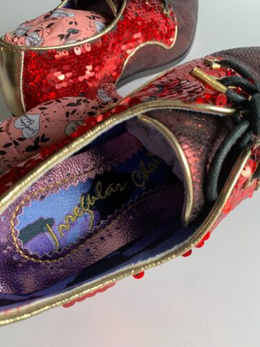 Irregular Choice Mighty Fine zapatos Reino Unido 5 UE 38 NUEVO lentejuelas rojas Nuevo en caja dorado metálico - Imagen 8 de 10